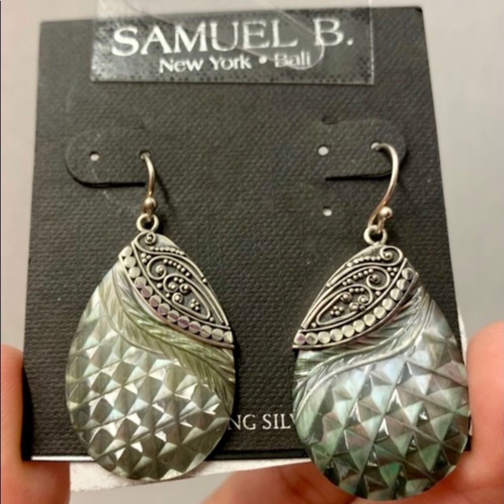 SAMUEL B. Silver Abalone 💧 Shaped Dangle Earrings